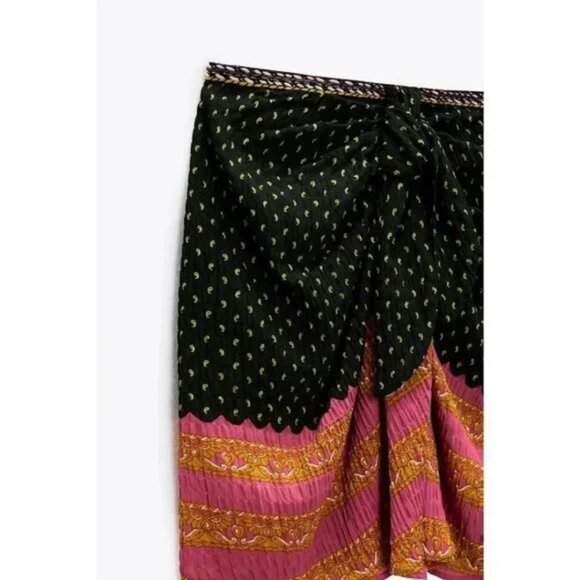 NWOT Zara multicolour dual print boho-inspired mini skirt w/ trim accent, XS - Picture 12 of 16